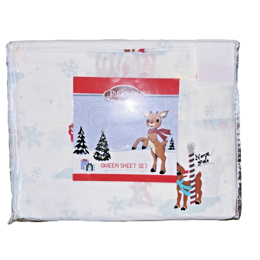 Rudolph The Red Nose Reindeer Queen Sheet Set New Christmas Santa NEW